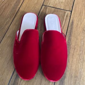J. Crew Red Velvet Flat Mules